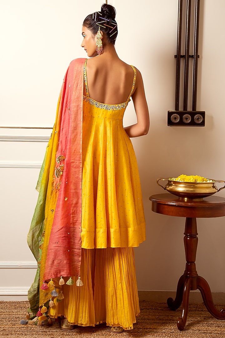 Mango Yellow Cotton Mulmul Wedding Sharara Set by LOKA By Veerali Raveshia at Pernia's Pop Up Shop