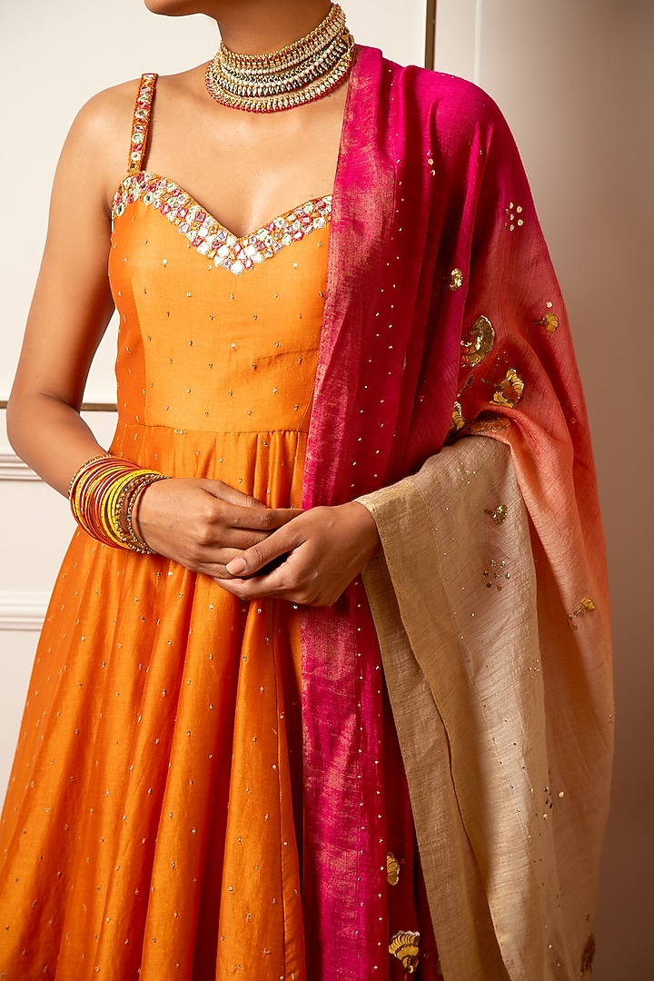 Summer Orange Cotton Mulmul Wedding Sharara Set by LOKA By Veerali Raveshia at Pernia's Pop Up Shop
