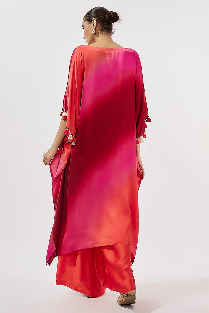 Pink & Fuchsia Gajji Silk Mirror & Sequin Hand Embroidered Ombre Kaftan Set by Loka By Veerali Raveshia at Pernia's Pop Up Shop