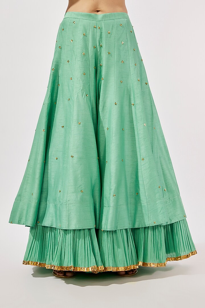 Teal Silk Mirror & Zardosi Embroidered Wedding Sharara Set by Loka By Veerali Raveshia at Pernia's Pop Up Shop