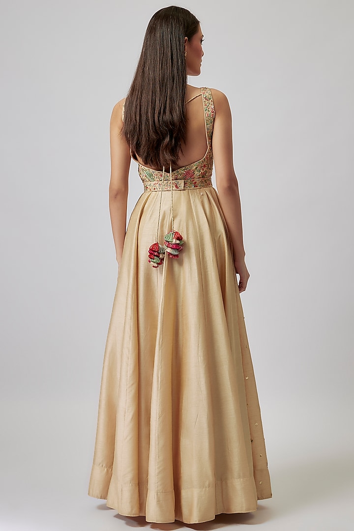 Ivory Dupion Silk Hand Embroidered Wedding Anarkali Set by Loka By Veerali Raveshia at Pernia's Pop Up Shop