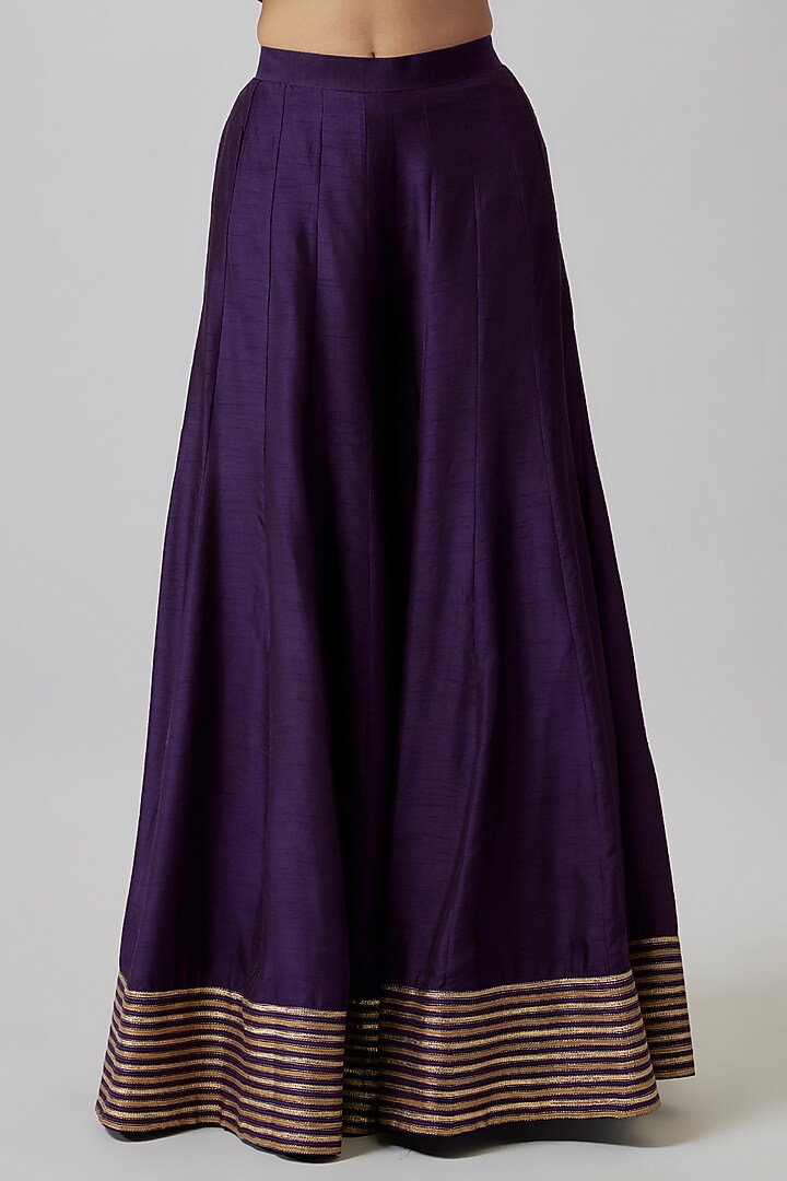 Purple Dupion Silk Kalidar Wedding Sharara Set by Loka By Veerali Raveshia at Pernia's Pop Up Shop