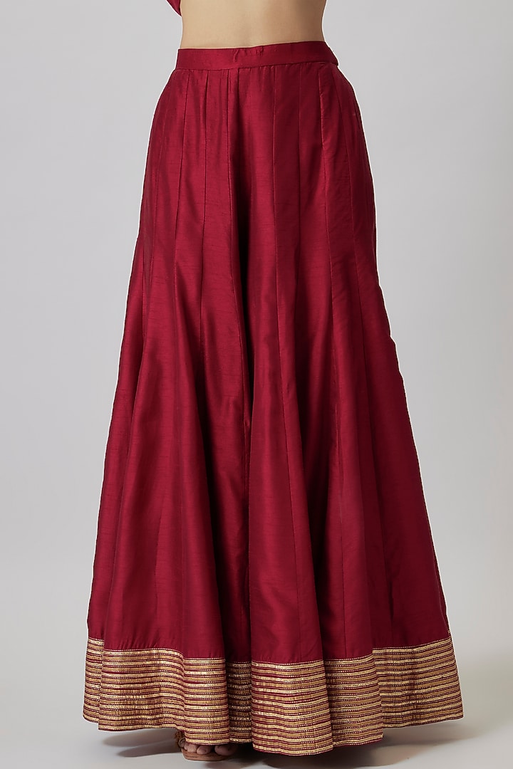 Ruby Red Dupion Silk Kalidar Wedding Sharara Set by Loka By Veerali Raveshia at Pernia's Pop Up Shop