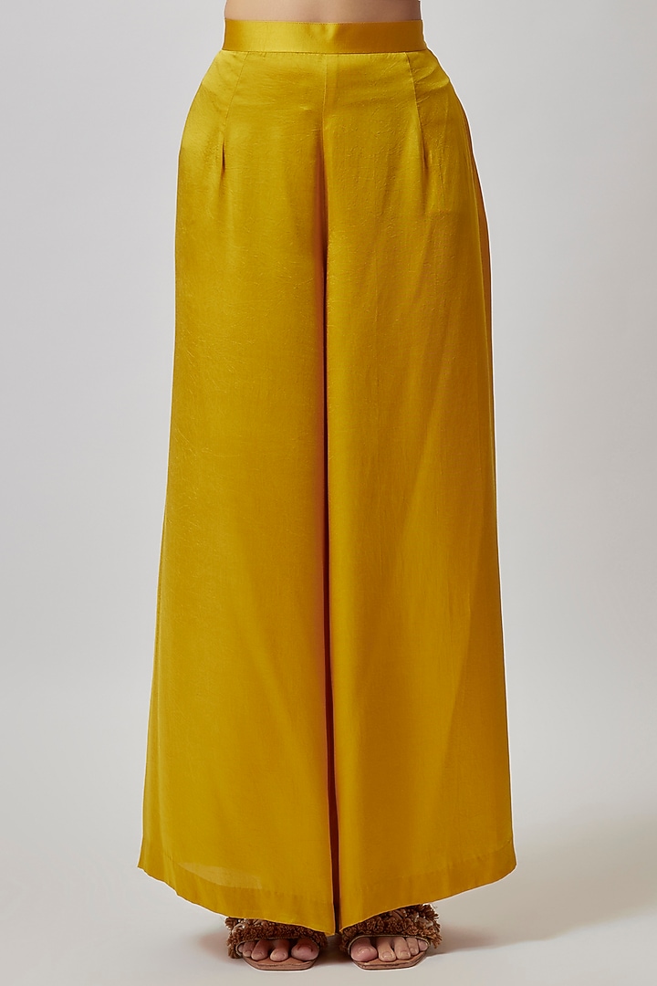 Mustard Gajji Silk Hand Embroidered Kaftan Set by Loka By Veerali Raveshia at Pernia's Pop Up Shop