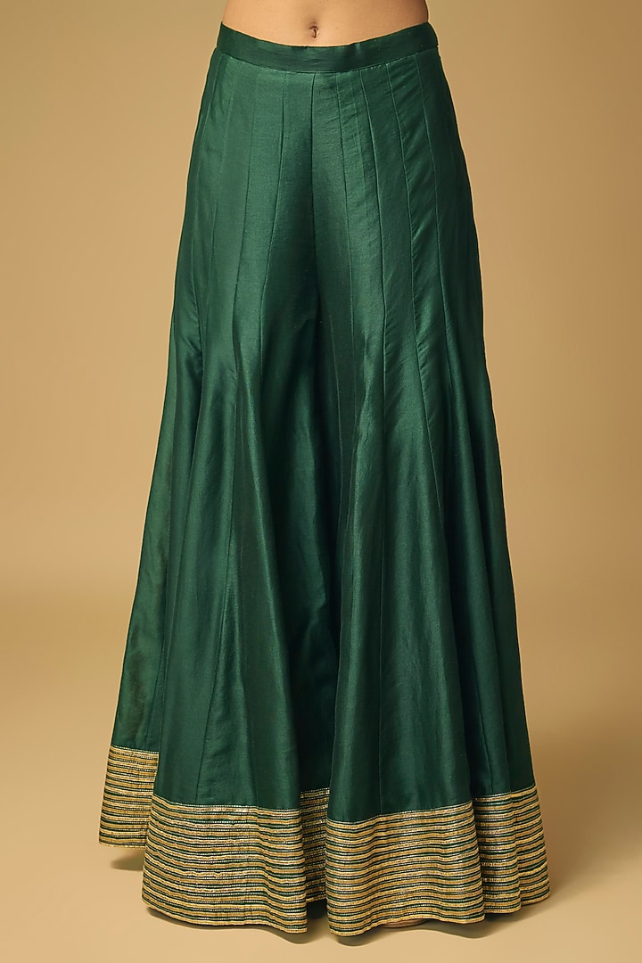 Emerald Green Chanderi Silk Embroidered Wedding Sharara Set by LOKA By Veerali Raveshia at Pernia's Pop Up Shop
