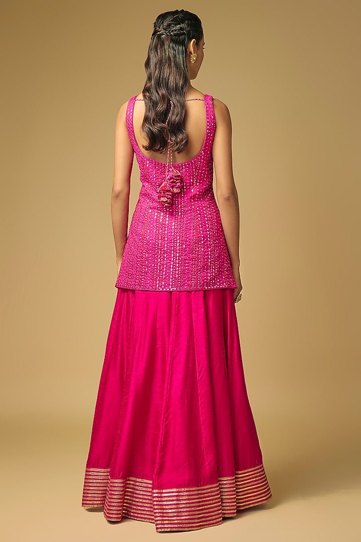 Fuchsia Pink Silk Flared Wedding Sharara Set by LOKA By Veerali Raveshia at Pernia's Pop Up Shop