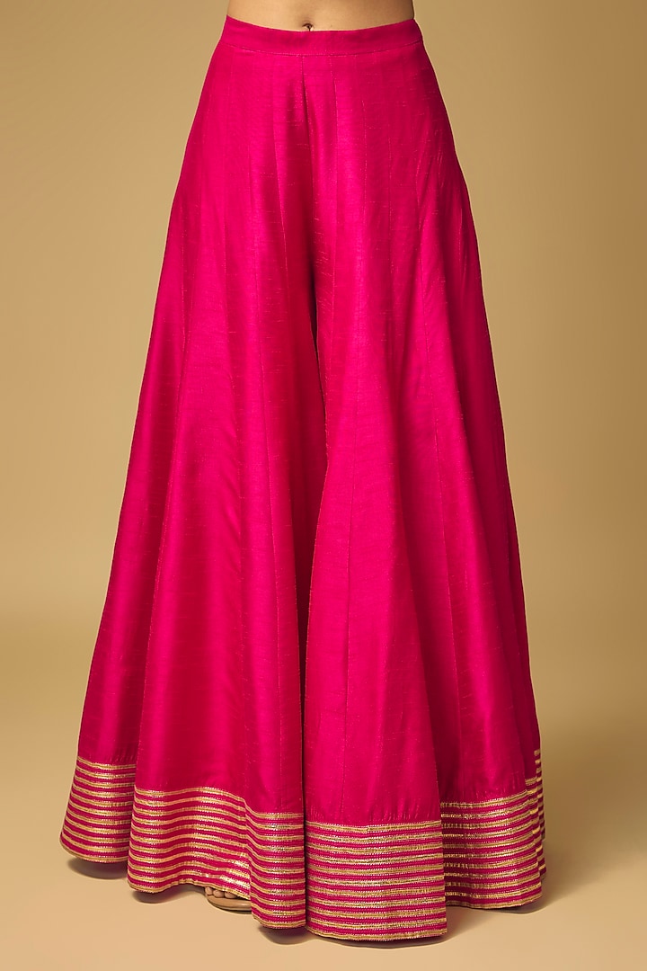 Fuchsia Pink Silk Flared Wedding Sharara Set by LOKA By Veerali Raveshia at Pernia's Pop Up Shop