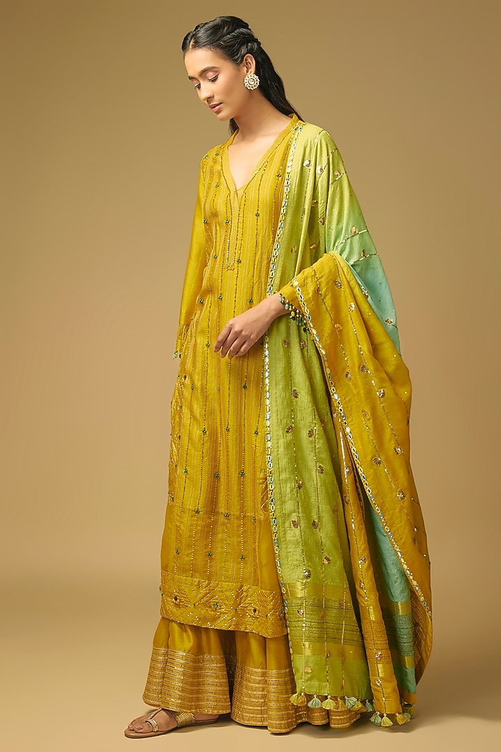 Yellow Silk Wedding Sharara Set by LOKA By Veerali Raveshia at Pernia's Pop Up Shop