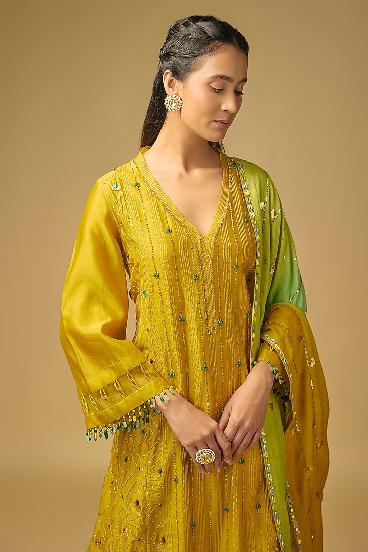 Yellow Silk Wedding Sharara Set by LOKA By Veerali Raveshia at Pernia's Pop Up Shop