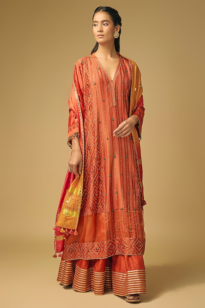 Orange Silk Wedding Sharara Set by LOKA By Veerali Raveshia at Pernia's Pop Up Shop
