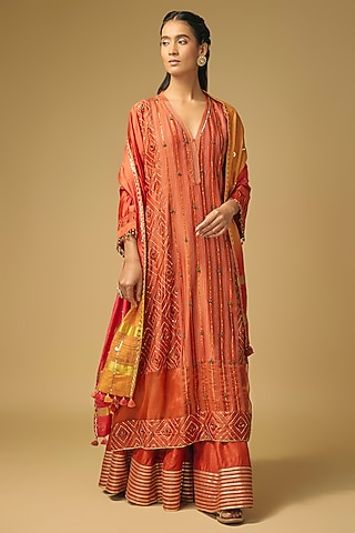 Orange Silk Sharara Set by LOKA By Veerali Raveshia