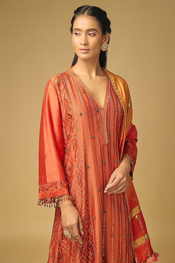 Orange Silk Wedding Sharara Set by LOKA By Veerali Raveshia at Pernia's Pop Up Shop