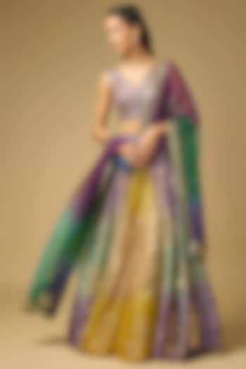 Multi-Colored Dupion Silk Embroidered Bridal Lehenga Set by LOKA By Veerali Raveshia at Pernia's Pop Up Shop