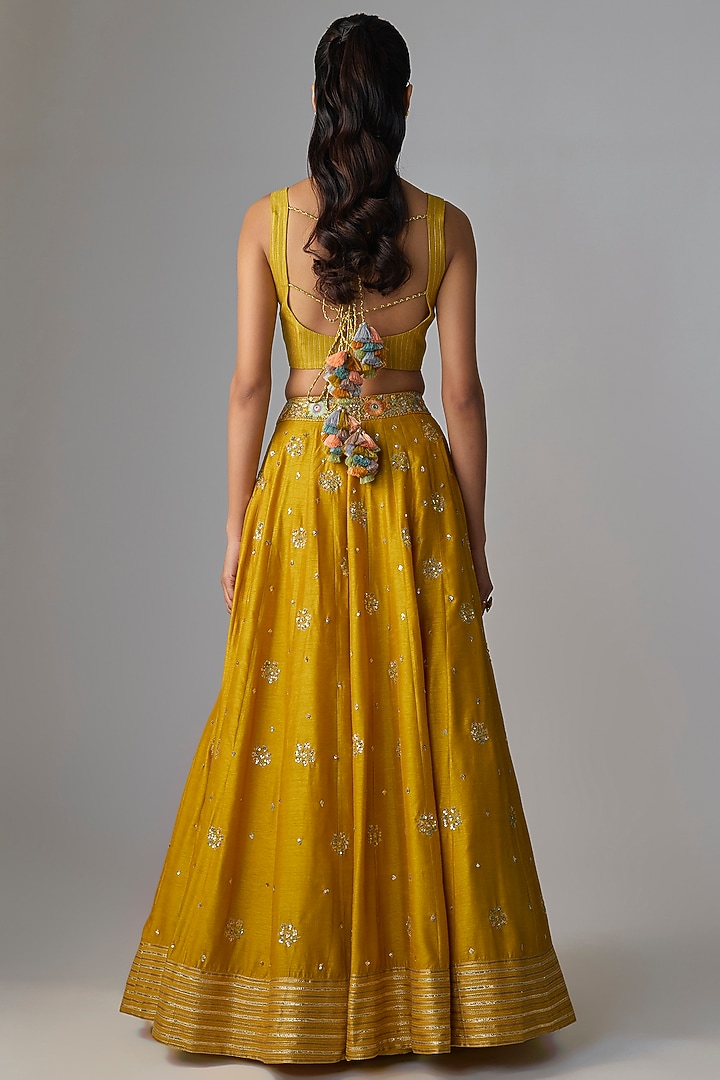 Yellow Dupion Silk Hand Embroidered Bridal Lehenga Set by LOKA By Veerali Raveshia at Pernia's Pop Up Shop