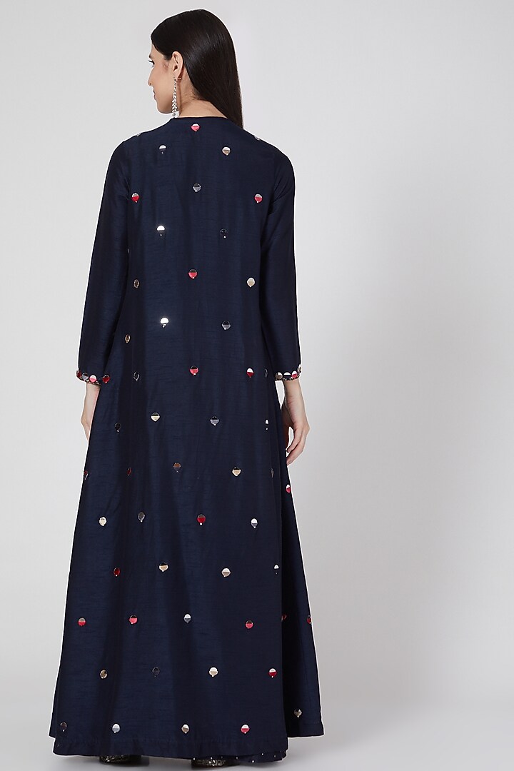 Cobalt Blue Flared Cape Set by Loka By Veerali Raveshia at Pernia's Pop Up Shop