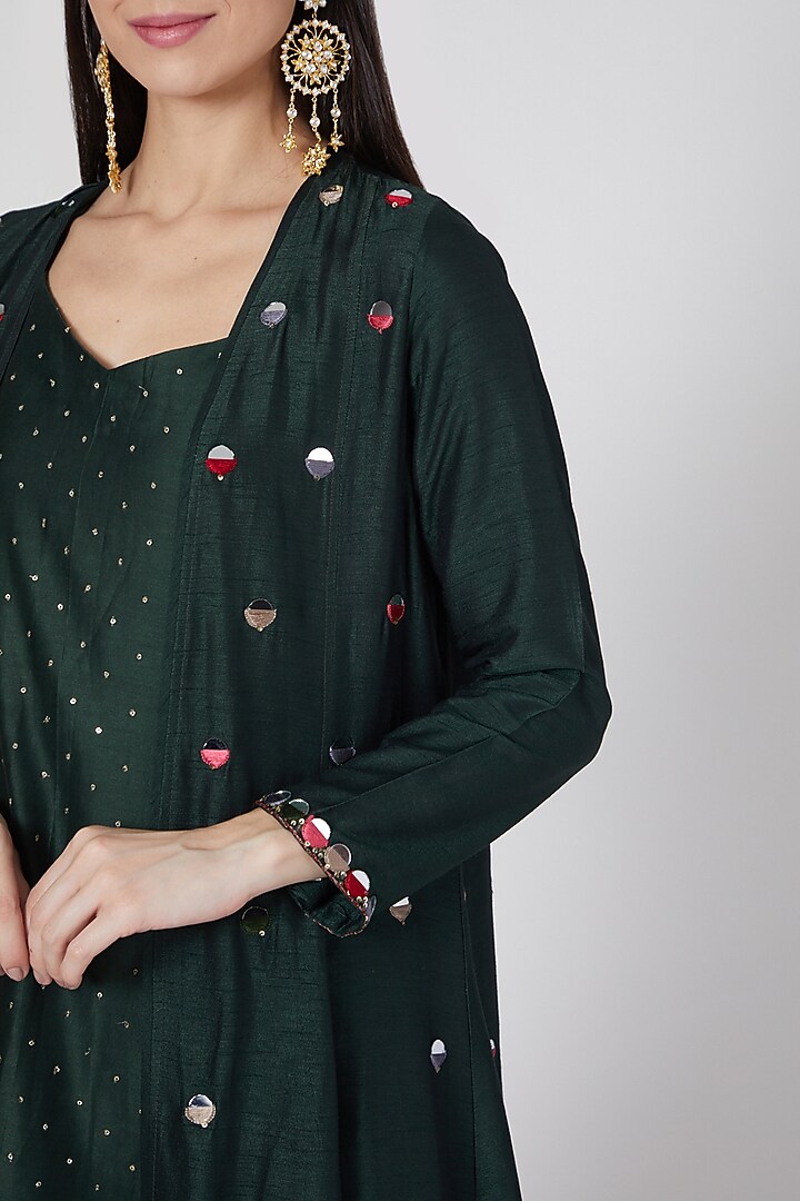 Emerald Green Flared Cape Set by Loka By Veerali Raveshia at Pernia's Pop Up Shop