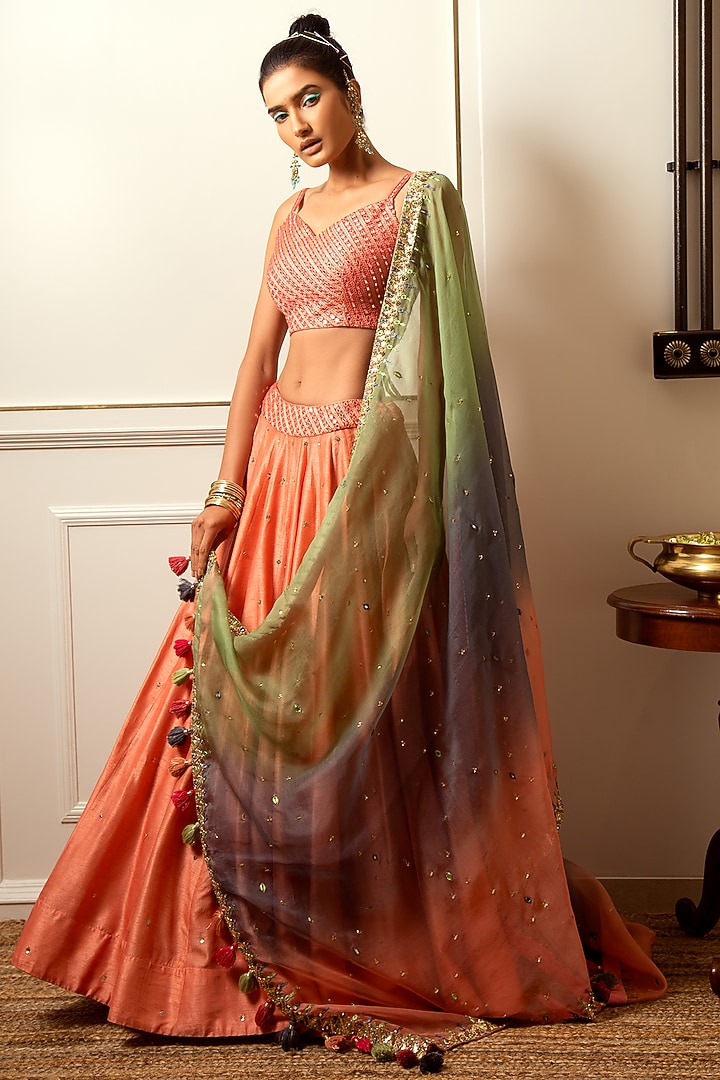 Blush Pink Hand Embroidered Wedding Lehenga Set by Loka By Veerali Raveshia at Pernia's Pop Up Shop