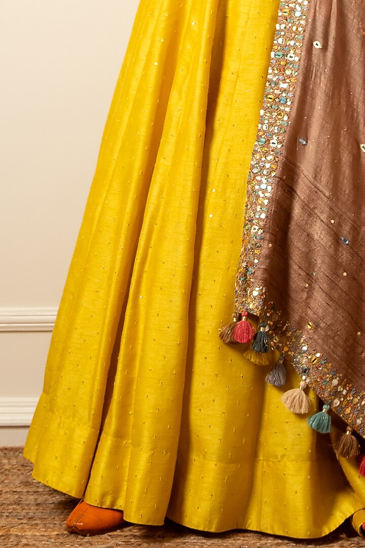 Lime Yellow Dupion Silk Wedding Lehenga Set by Loka By Veerali Raveshia at Pernia's Pop Up Shop