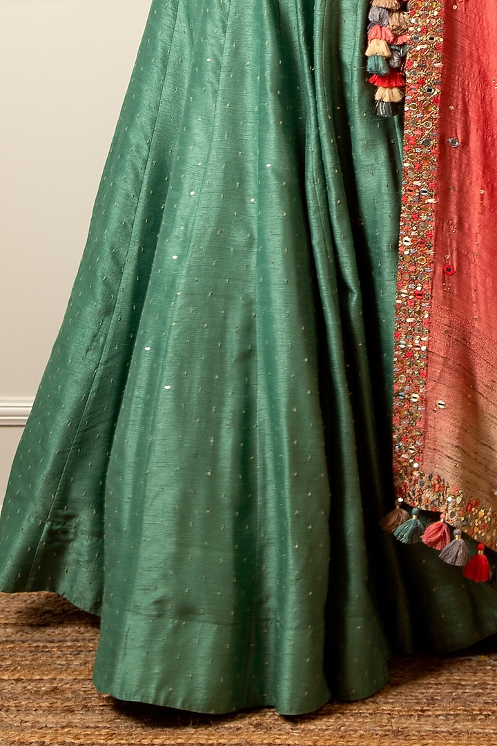 Teal Green Dupion Silk Wedding Lehenga Set by Loka By Veerali Raveshia at Pernia's Pop Up Shop