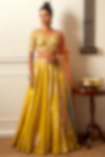 Lime Yellow Embroidered Wedding Lehenga Set by Loka By Veerali Raveshia at Pernia's Pop Up Shop