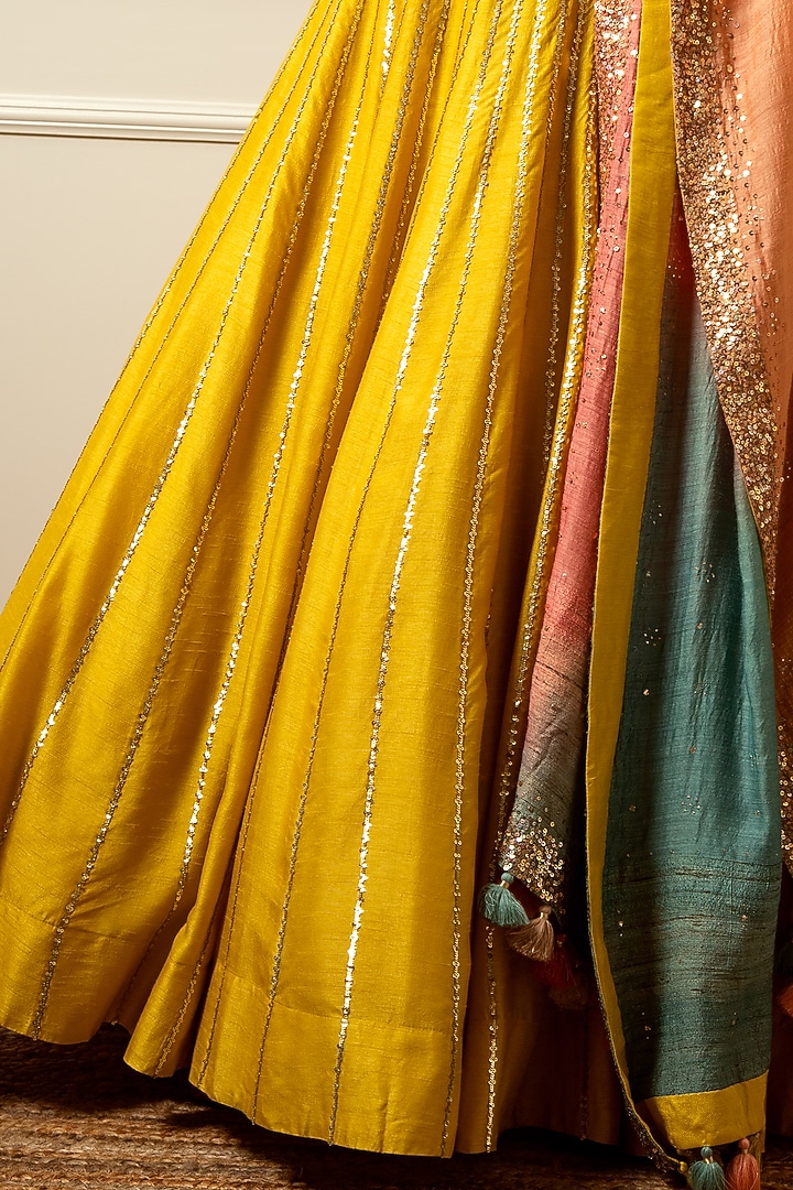 Lime Yellow Embroidered Wedding Lehenga Set by Loka By Veerali Raveshia at Pernia's Pop Up Shop