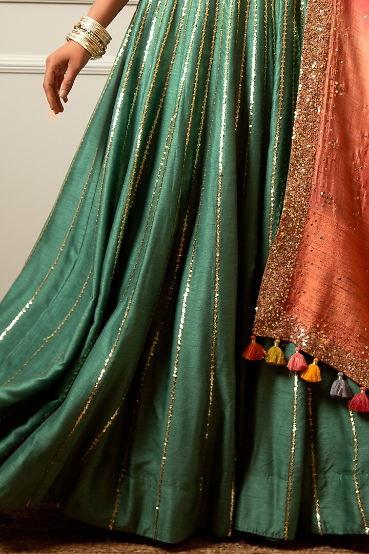 Teal Green Dupion Silk Embroidered Wedding Lehenga Set by Loka By Veerali Raveshia at Pernia's Pop Up Shop