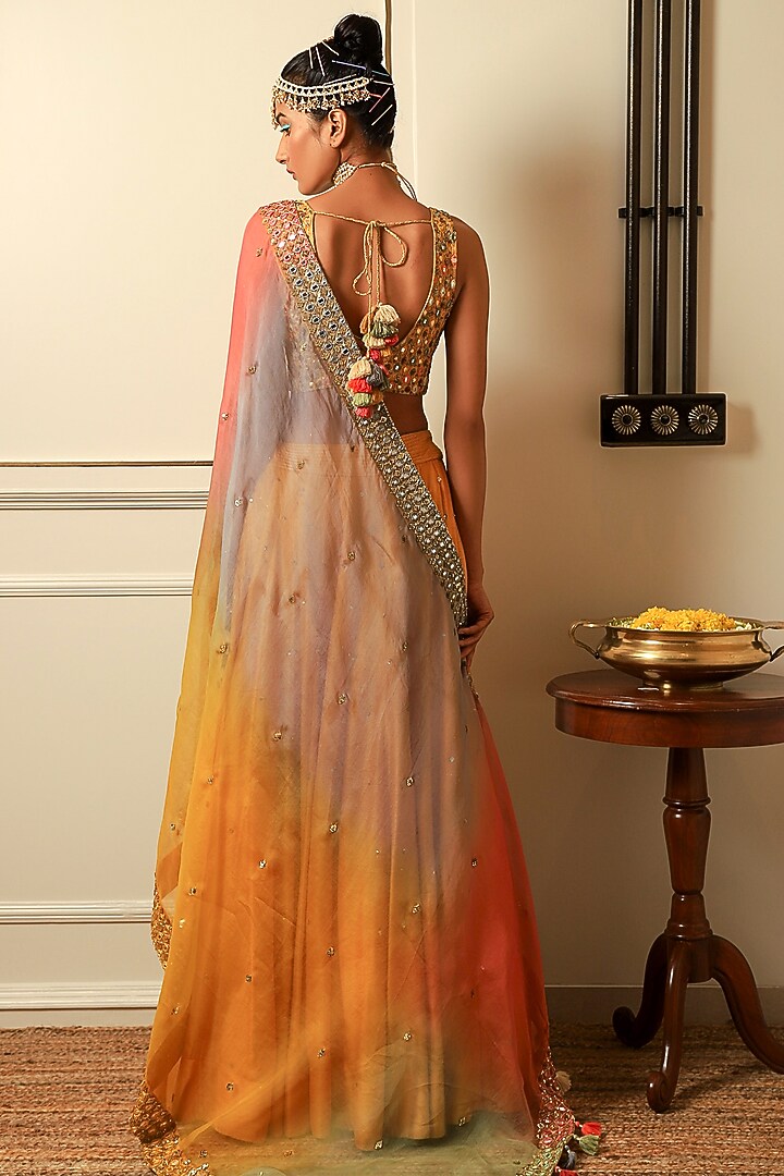 Mango Yellow Silk Hand Embroidered Wedding Lehenga Set by Loka By Veerali Raveshia at Pernia's Pop Up Shop