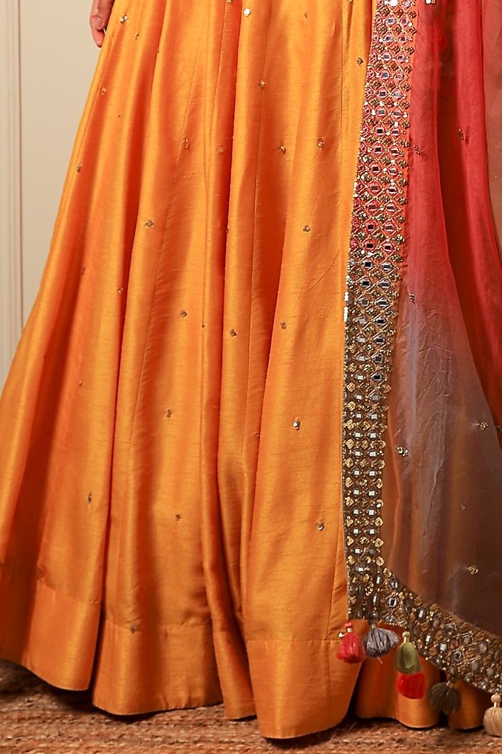 Mango Yellow Silk Hand Embroidered Wedding Lehenga Set by Loka By Veerali Raveshia at Pernia's Pop Up Shop