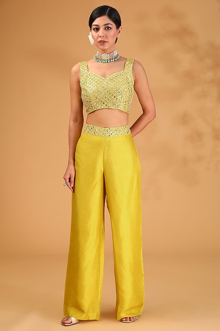 Yellow Organza Sequin Embellished Cape Set by LOKA By Veerali Raveshia at Pernia's Pop Up Shop