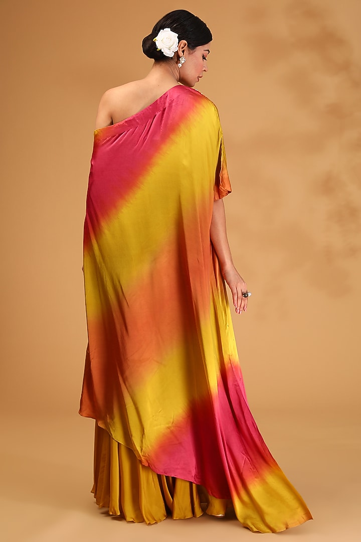 Yellow Gajji Silk & Satin Silk Sequins Embroidered Off-Shoulder Kaftan Set by LOKA By Veerali Raveshia at Pernia's Pop Up Shop