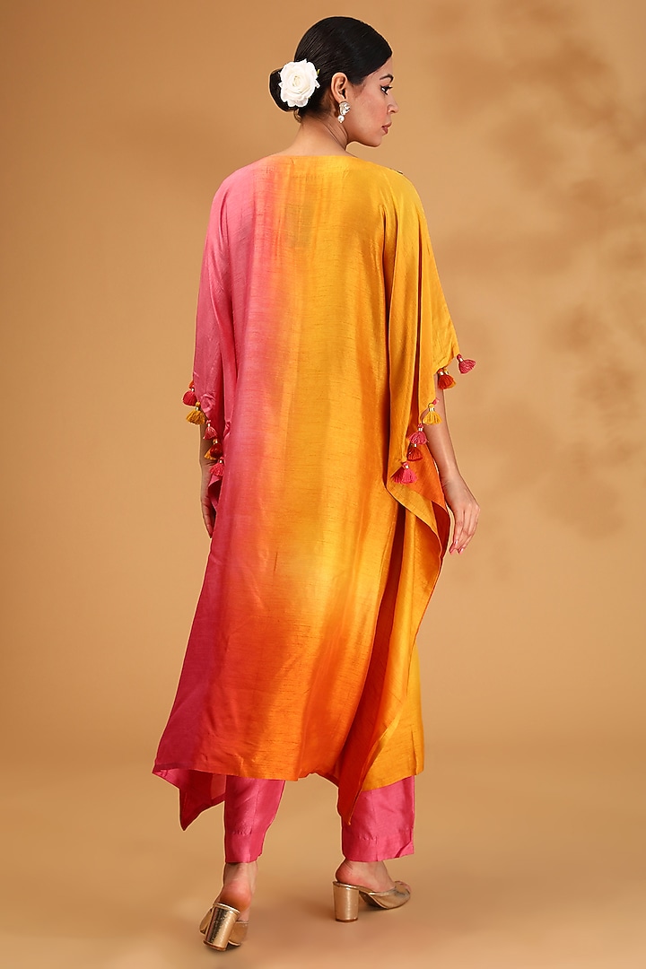 Orange Ombre Dupion Silk Gota Hand Embroidered Kurta Set by LOKA By Veerali Raveshia at Pernia's Pop Up Shop