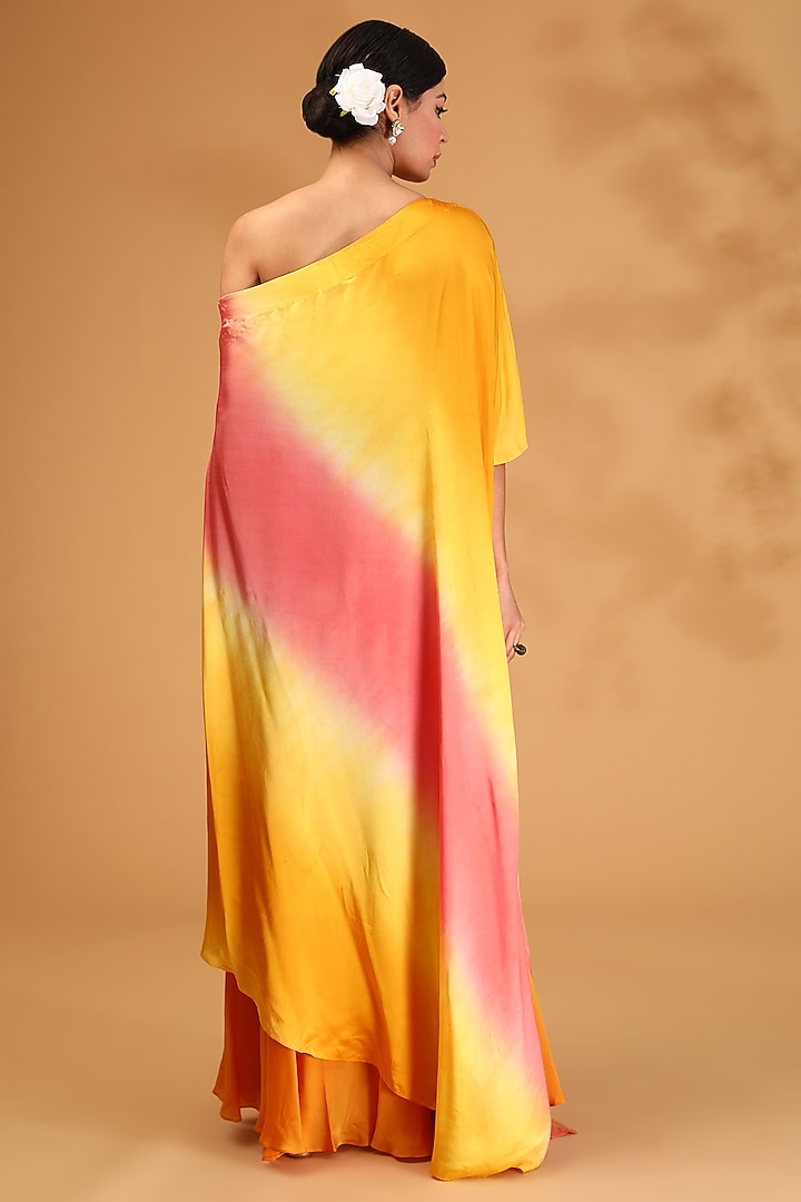 Orange Gajji Silk & Satin Silk Sequins Embroidered Off-Shoulder Kaftan Set by LOKA By Veerali Raveshia at Pernia's Pop Up Shop