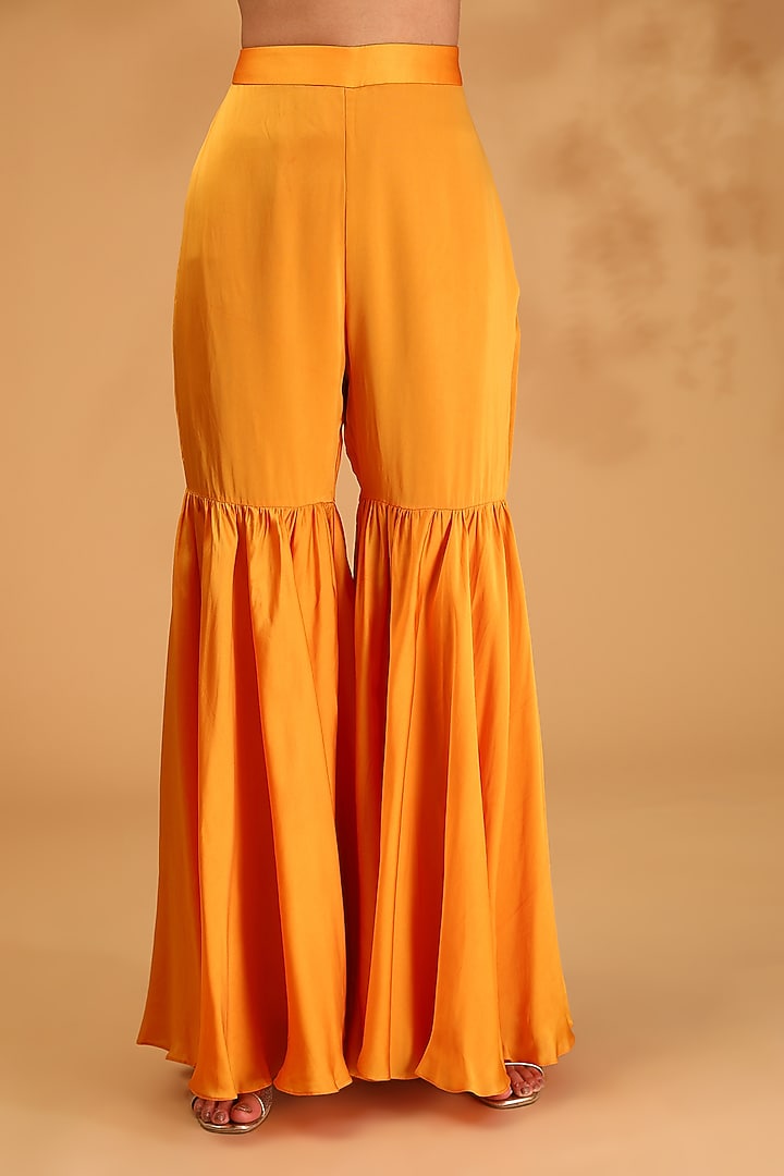 Orange Gajji Silk & Satin Silk Sequins Embroidered Off-Shoulder Kaftan Set by LOKA By Veerali Raveshia at Pernia's Pop Up Shop