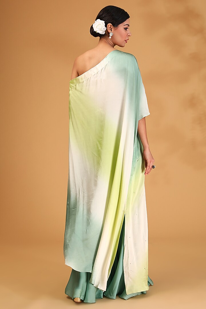 Ivory Gajji Silk & Satin Silk Sequins Embroidered Off-Shoulder Kaftan Set by LOKA By Veerali Raveshia at Pernia's Pop Up Shop
