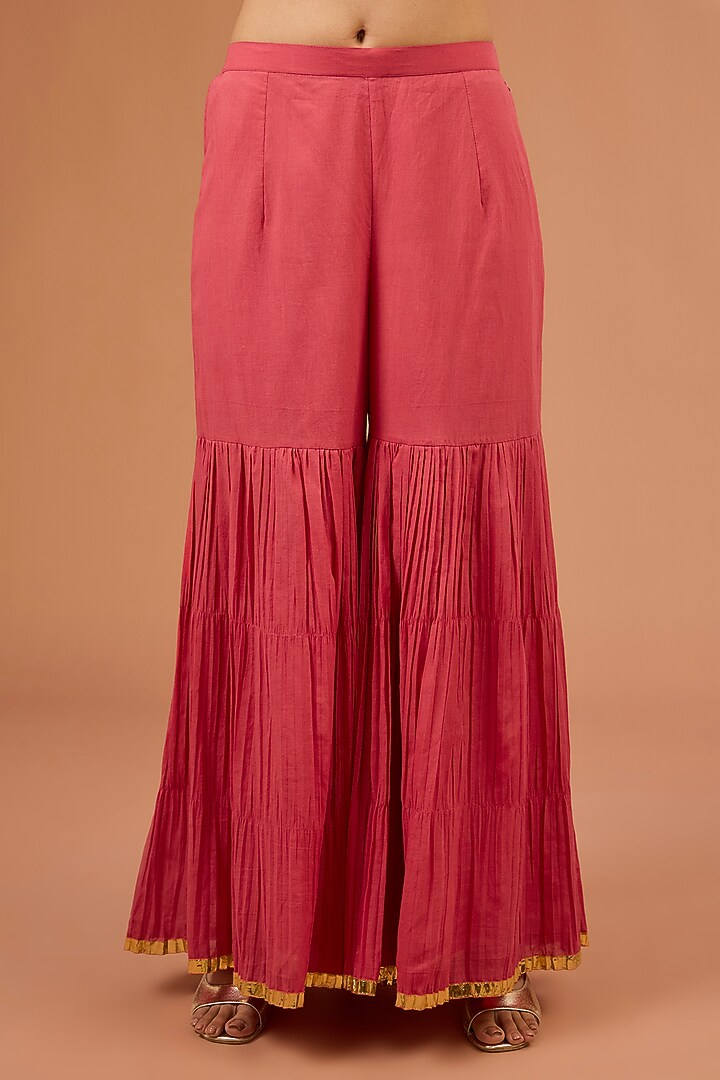Coral Red Crushed Mul Wedding Sharara Set by LOKA By Veerali Raveshia at Pernia's Pop Up Shop