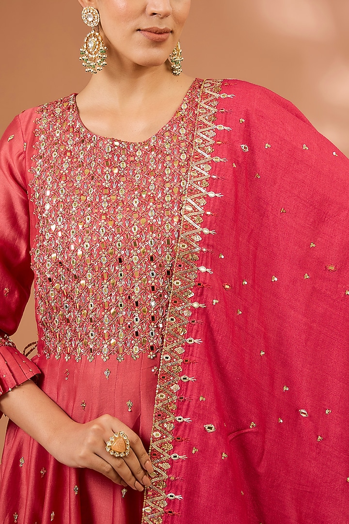 Coral Red Crushed Mul Wedding Sharara Set by LOKA By Veerali Raveshia at Pernia's Pop Up Shop