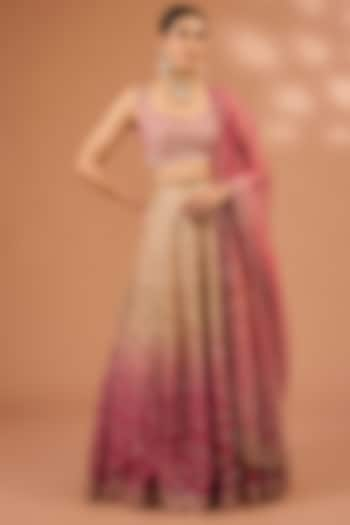 Beige Raw Silk Floral Hand Embroidered Bridal Lehenga Set by LOKA By Veerali Raveshia at Pernia's Pop Up Shop