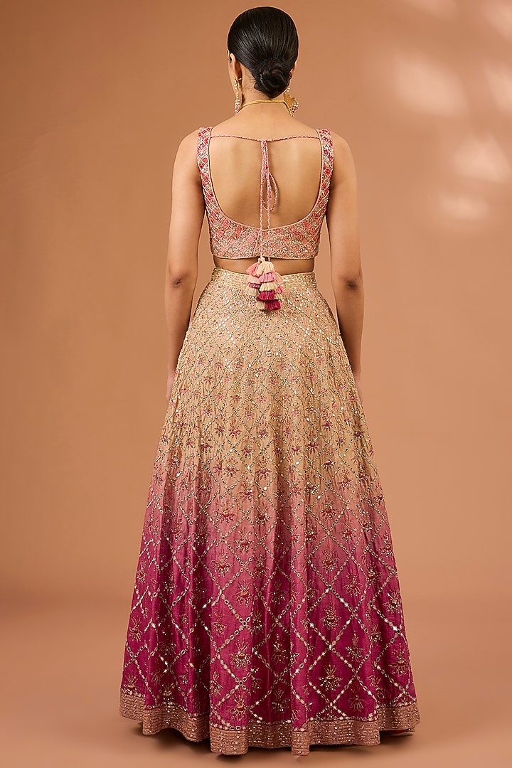 Beige Raw Silk Floral Hand Embroidered Bridal Lehenga Set by LOKA By Veerali Raveshia at Pernia's Pop Up Shop