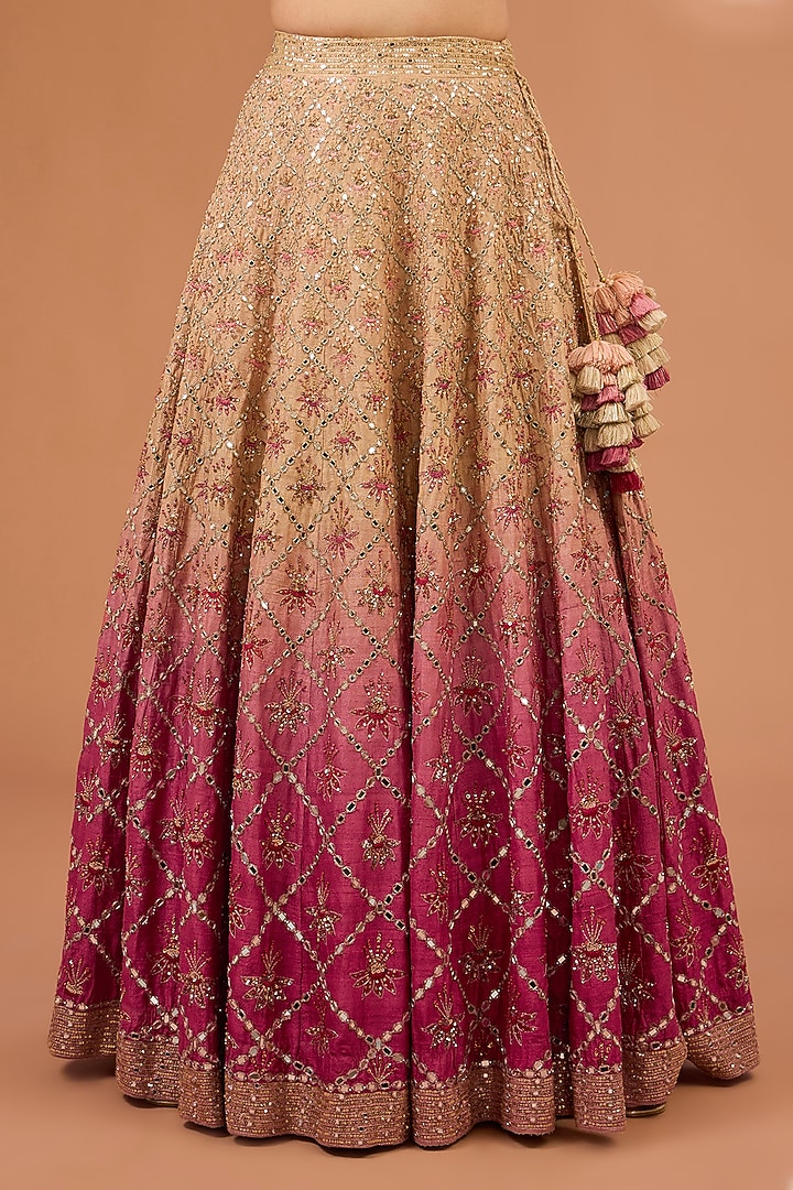 Beige Raw Silk Floral Hand Embroidered Bridal Lehenga Set by LOKA By Veerali Raveshia at Pernia's Pop Up Shop
