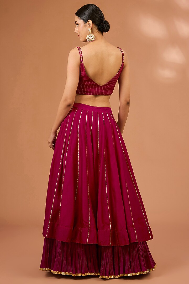 Ruby Red Dupion Silk Sequins Hand Embroidered Layered Gharara Set by LOKA By Veerali Raveshia at Pernia's Pop Up Shop