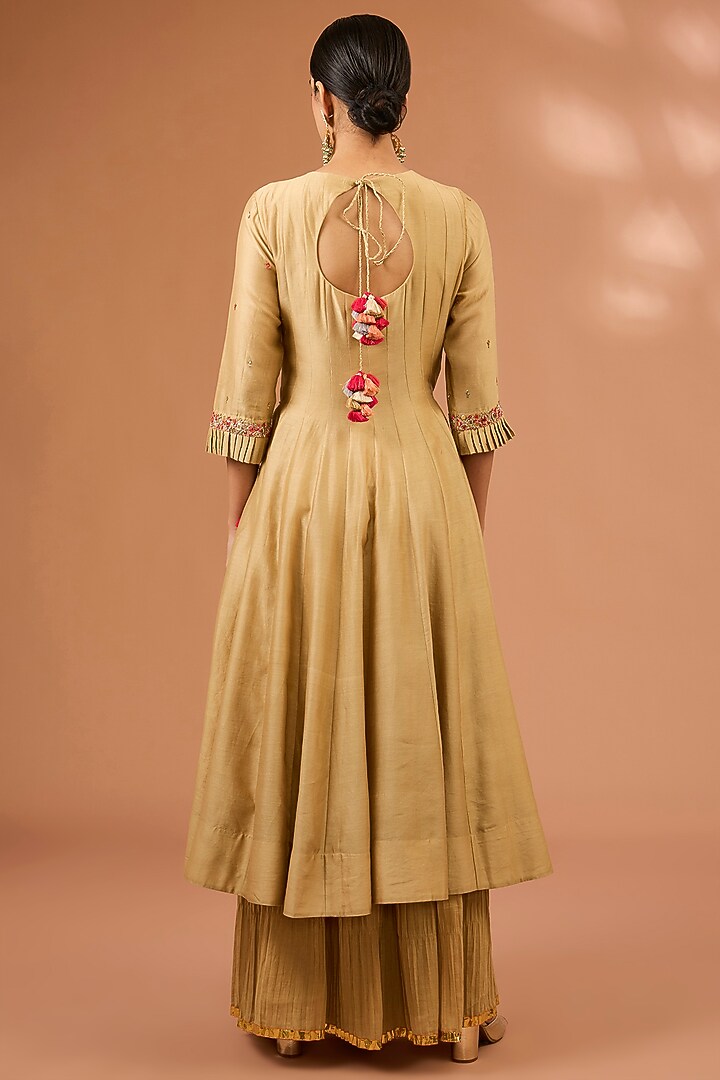 Beige Crushed Mul Wedding Sharara Set by LOKA By Veerali Raveshia at Pernia's Pop Up Shop