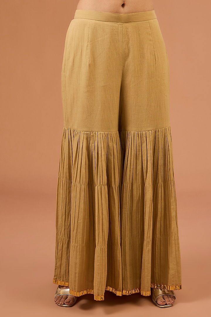 Beige Crushed Mul Wedding Sharara Set by LOKA By Veerali Raveshia at Pernia's Pop Up Shop