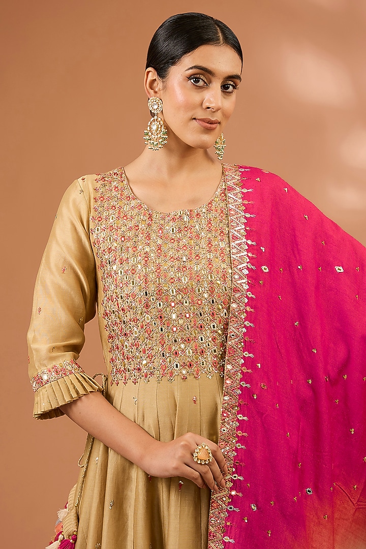 Beige Crushed Mul Wedding Sharara Set by LOKA By Veerali Raveshia at Pernia's Pop Up Shop