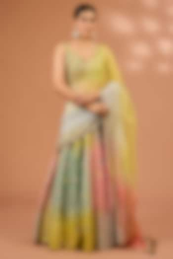 Multi-Colored Raw Silk Sequins Hand Embroidered Bridal Lehenga Set by LOKA By Veerali Raveshia at Pernia's Pop Up Shop