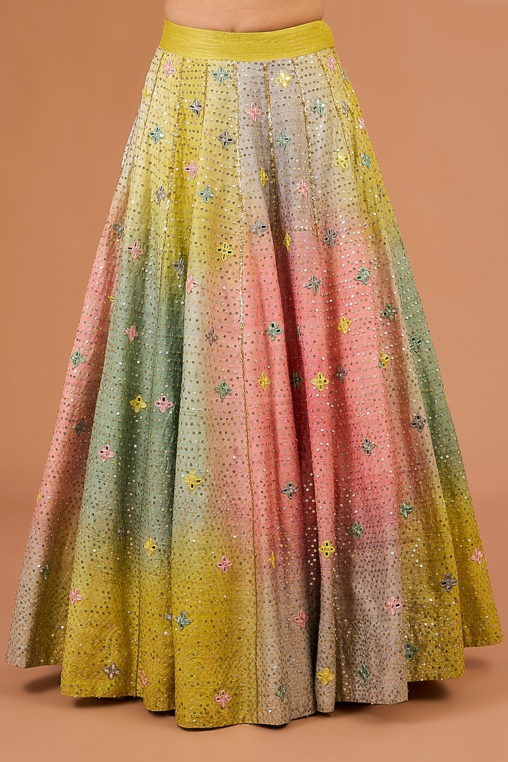 Multi-Colored Raw Silk Sequins Hand Embroidered Bridal Lehenga Set by LOKA By Veerali Raveshia at Pernia's Pop Up Shop