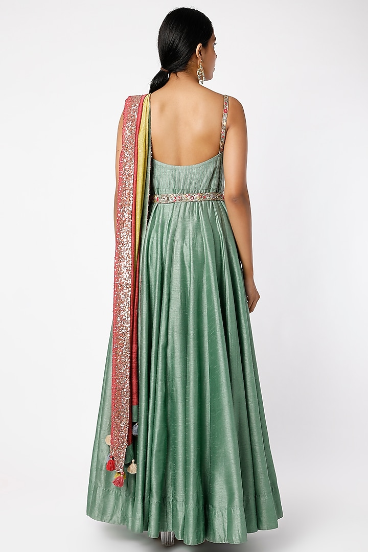 Teal Green Hand Embroidered Wedding Anarkali Set by LOKA By Veerali Raveshia at Pernia's Pop Up Shop