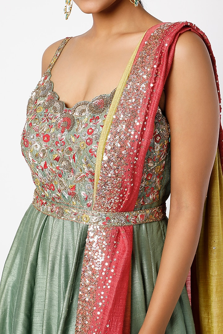 Teal Green Hand Embroidered Wedding Anarkali Set by LOKA By Veerali Raveshia at Pernia's Pop Up Shop