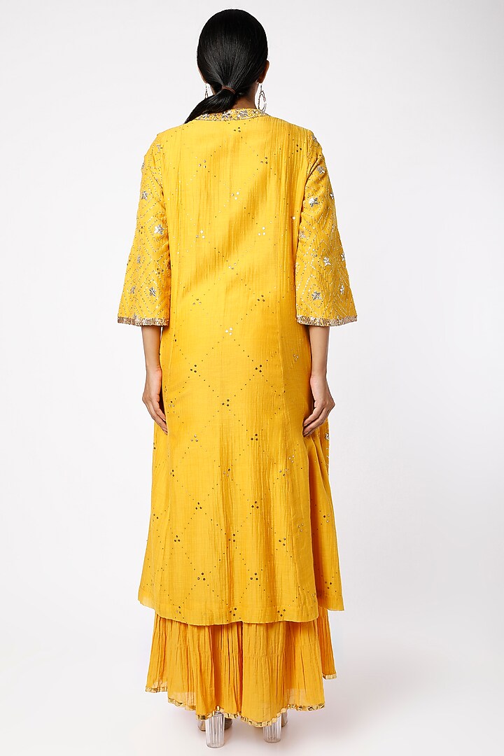 Mango Crushed Cotton Mulmul Wedding Sharara Set by LOKA By Veerali Raveshia at Pernia's Pop Up Shop