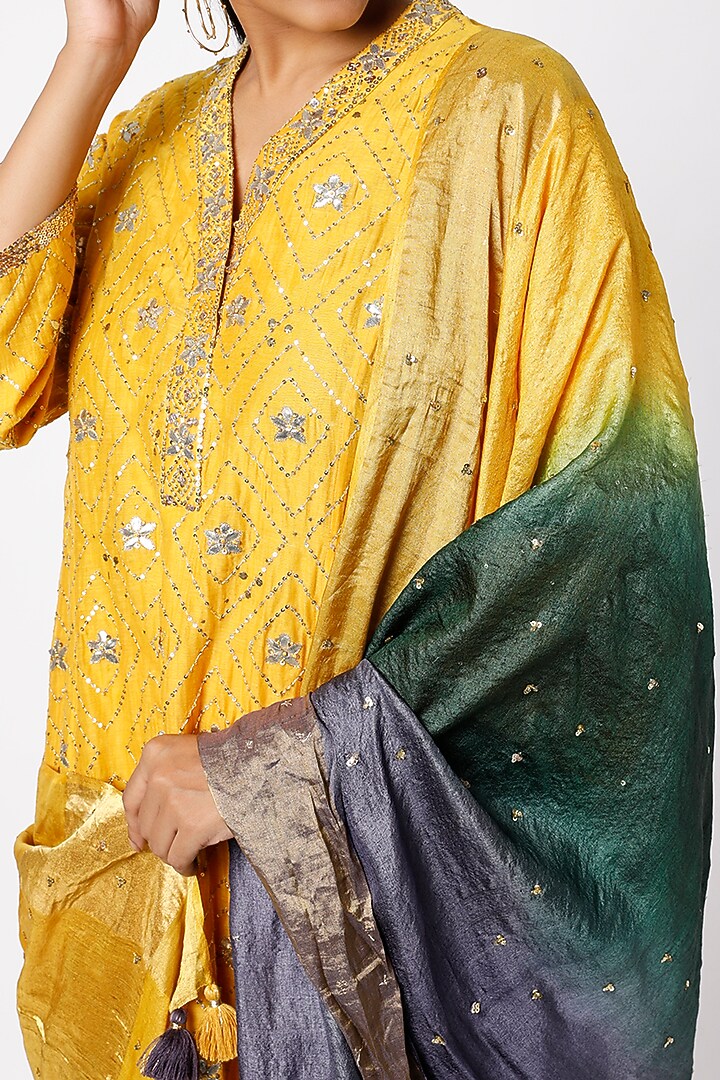 Mango Crushed Cotton Mulmul Wedding Sharara Set by LOKA By Veerali Raveshia at Pernia's Pop Up Shop