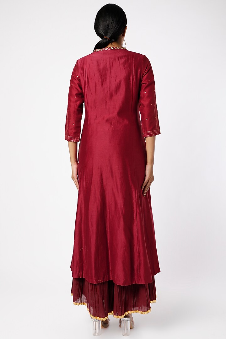 Maroon Crushed Cotton Mulmul Wedding Sharara Set by LOKA By Veerali Raveshia at Pernia's Pop Up Shop